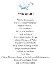 Load image into Gallery viewer, TODO Ukulele 26' Tenor Whale Acacia wood Full Solid + EQ (EQUALIZER)