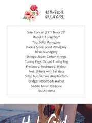 Load image into Gallery viewer, TODO Ukulele 23' Concert Fuso Flower Girl Acacia Wood Full Solid + EQ (EQUALIZER)