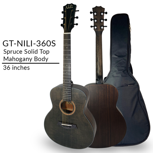 NILI Acoustic travel Guitar 36 inches Solid top Spruce Wood Black Mahogany body 360S
