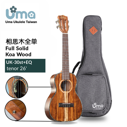 Uma Ukulele 26'Tenor Full Solid Acacia Koa UMA30ST + EQ (Equalizer)