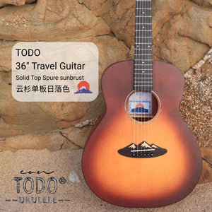 TODO 36-Inch Travel Acoustic Guitar B30M Sunbrust Solid Spruce Top Mt. Fuji Design