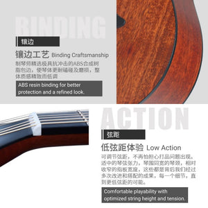 TODO 36-Inch Travel Acoustic Guitar B30M Sunbrust Solid Spruce Top Mt. Fuji Design