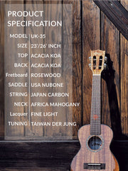 Load image into Gallery viewer, Uma Ukulele 26'Tenor Full Solid Acacia Koa UMA35ST