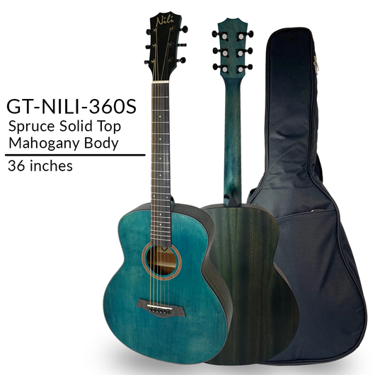 NILI Acoustic travel Guitar 36 inches Solid top Spruce Wood Blue