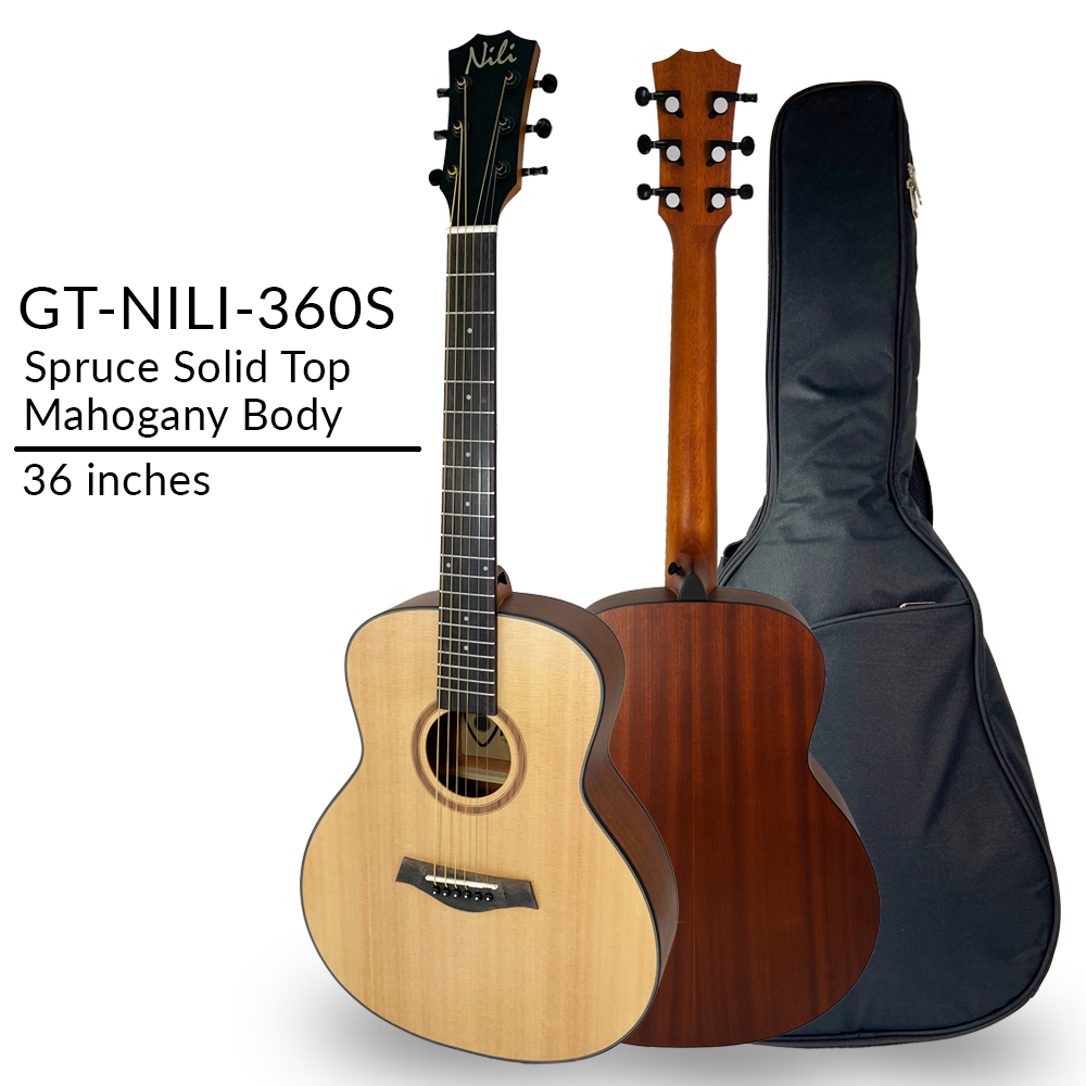 NILI Acoustic travel Guitar 36 inches Solid top Spruce Wood
