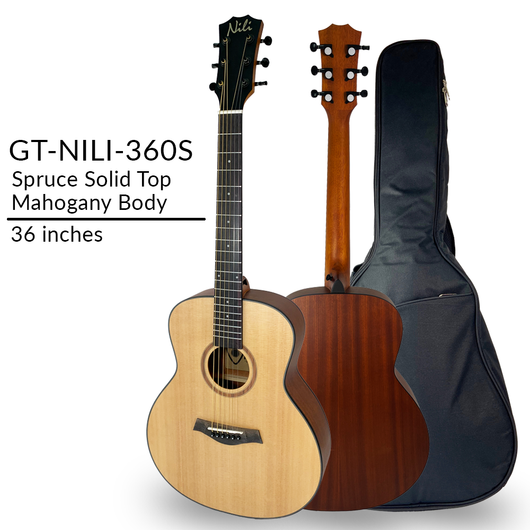 NILI Acoustic travel Guitar 36 inches Solid top Spruce Wood Mahogany body 360S